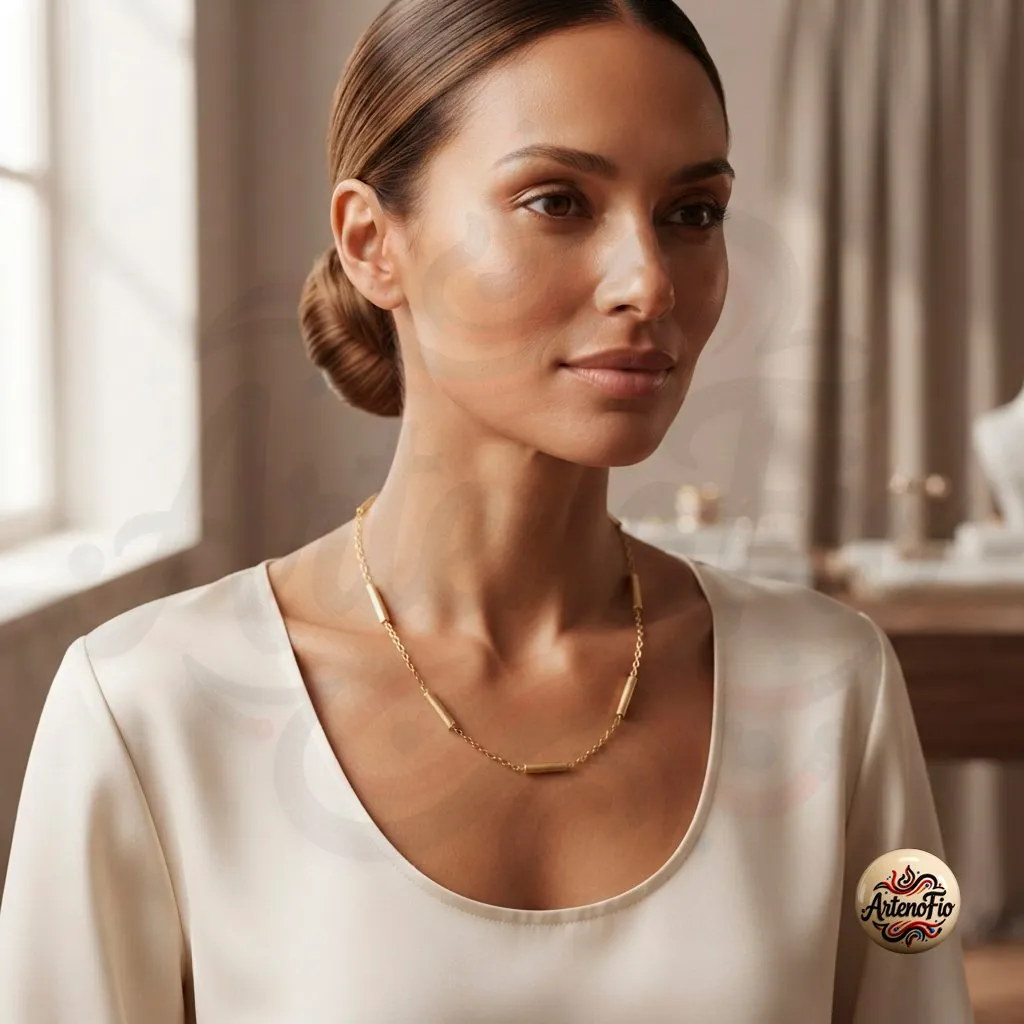 Colar longo modelo palitinho em aco inoxidavel dourado. 2